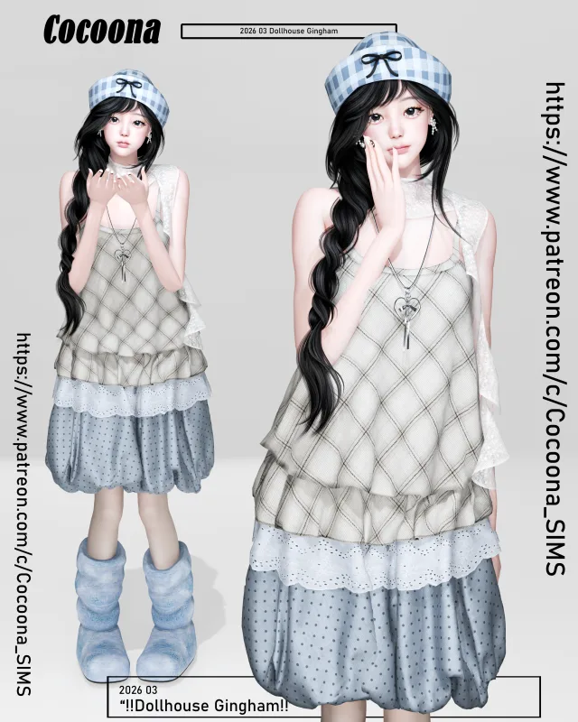Vista previa de Cocoona_Dollhouse Gingham, crear un sim de cocoona-sims para Los Sims 4.