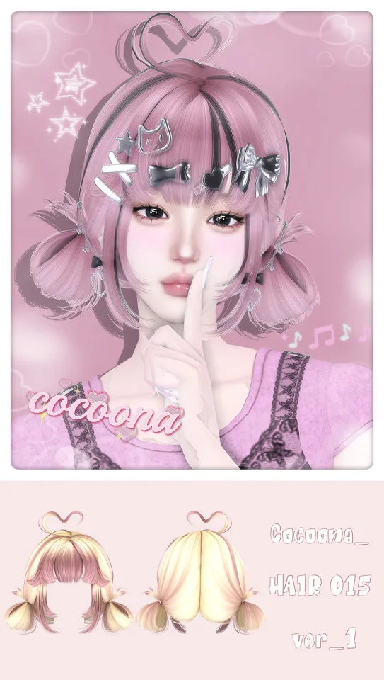 Vista previa de Cocoona_HAIR 015 ver_1＆2, cabello de cocoona-sims para Los Sims 4.
