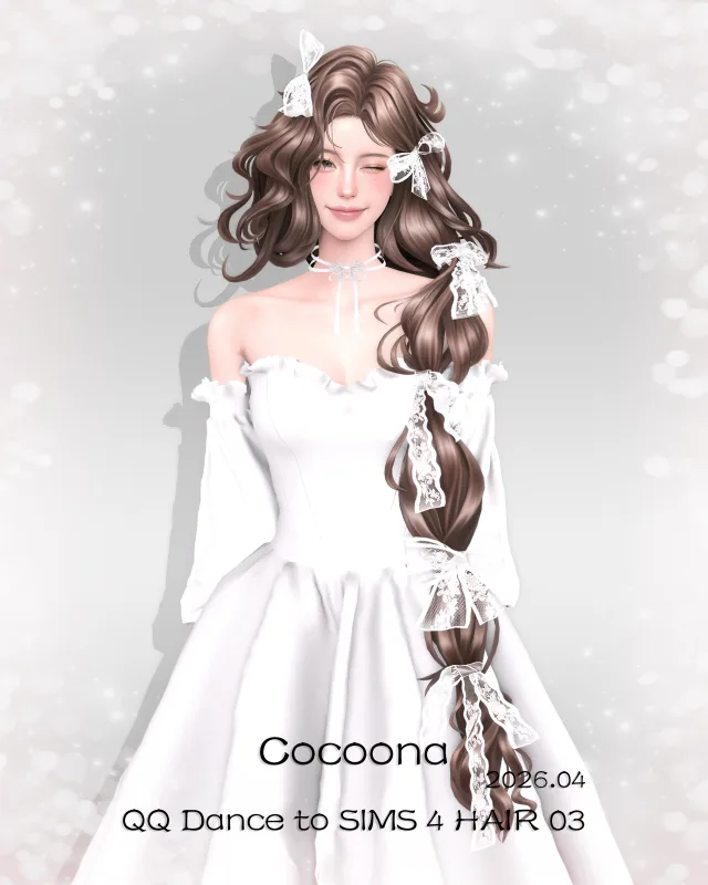 Vista previa de Cocoona_QQ Dance to SIMS 4 cabello 03＆acc, cabello de cocoona-sims para Los Sims 4.