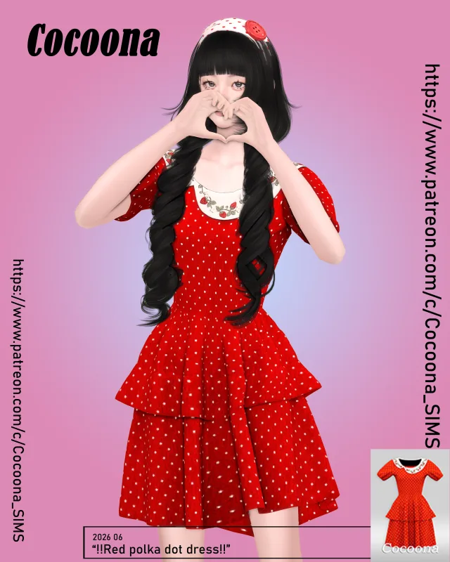 Vista previa de Cocoona_Red polka dot dress202606, crear un sim de cocoona-sims para Los Sims 4.