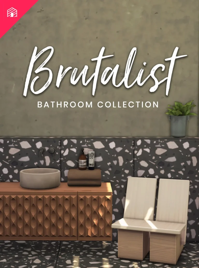 Vista previa de Colección Brutalist Bathroom, construir y comprar de harrie-cc para Los Sims 4.