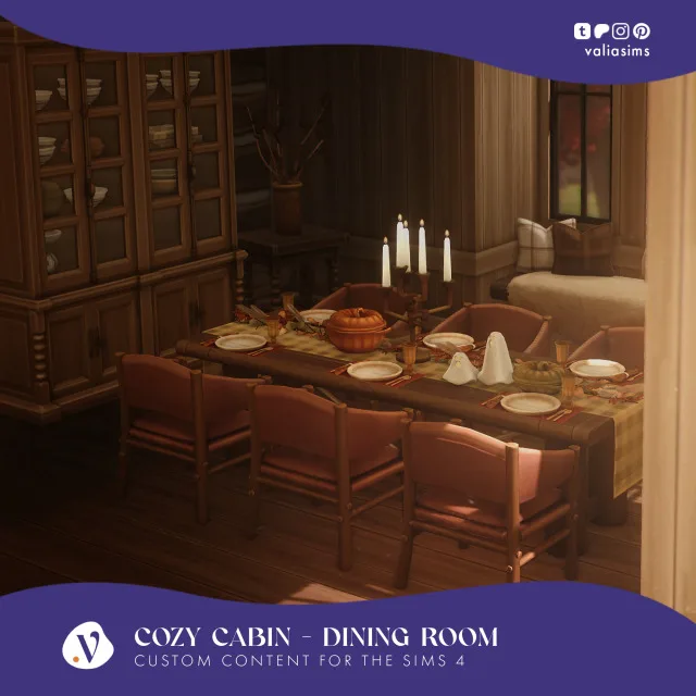 Cozy Cabin colección - Dining Room Hey everyone! The new set of the Cozy Cabin colección is complete! With this colección I wanted to bring to life a dining room with a set tabl de valiasims para Los Sims 4