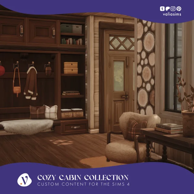 Cozy Cabin colección - Entryway Hey everyone! A little later than I would have wanted but here's my latest set I created, called Cozy Cabin. As I said earlier I want to make more de valiasims para Los Sims 4