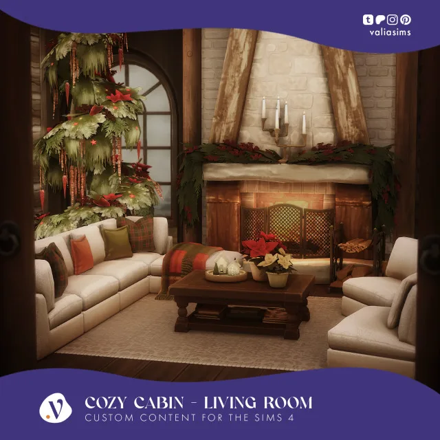 Cozy Cabin colección - Living Room Hey everyone! Finally it is done and here! The new part of the Cozy Cabin theme is based around the living room and of course Christmas. My plan de valiasims para Los Sims 4