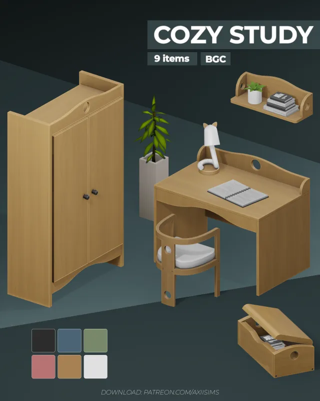 Vista previa de COZY STUDY, solares y habitaciones de axiisims para Los Sims 4.