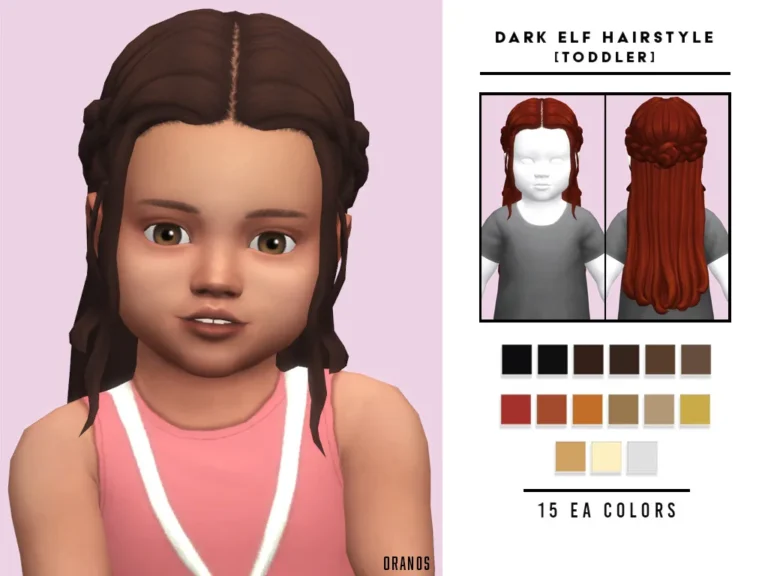 Vista previa de Dark Elf Hairstyle [Toddler], cabello de oranos para Los Sims 4.