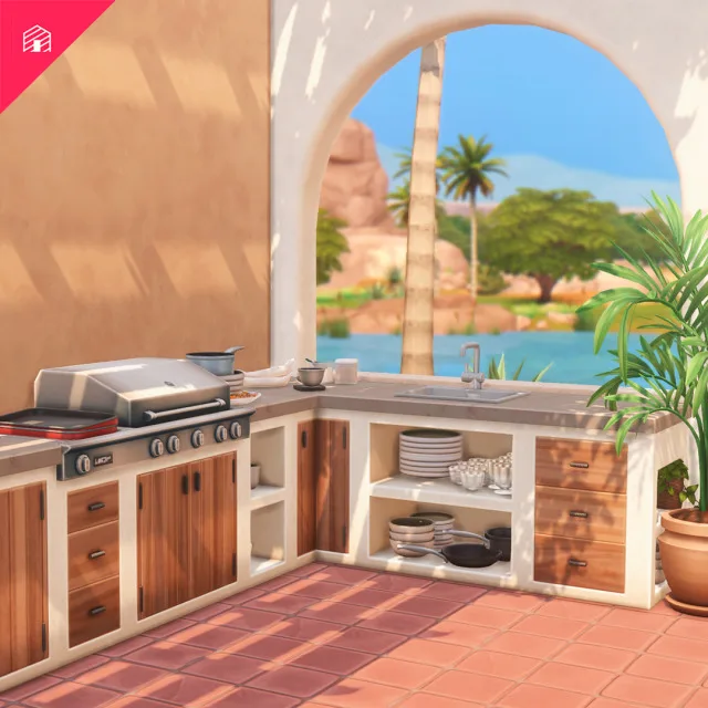Vista previa de DelSol – Part Five: Outdoor Dining & Kitchen, construir y comprar de harrie-cc para Los Sims 4.