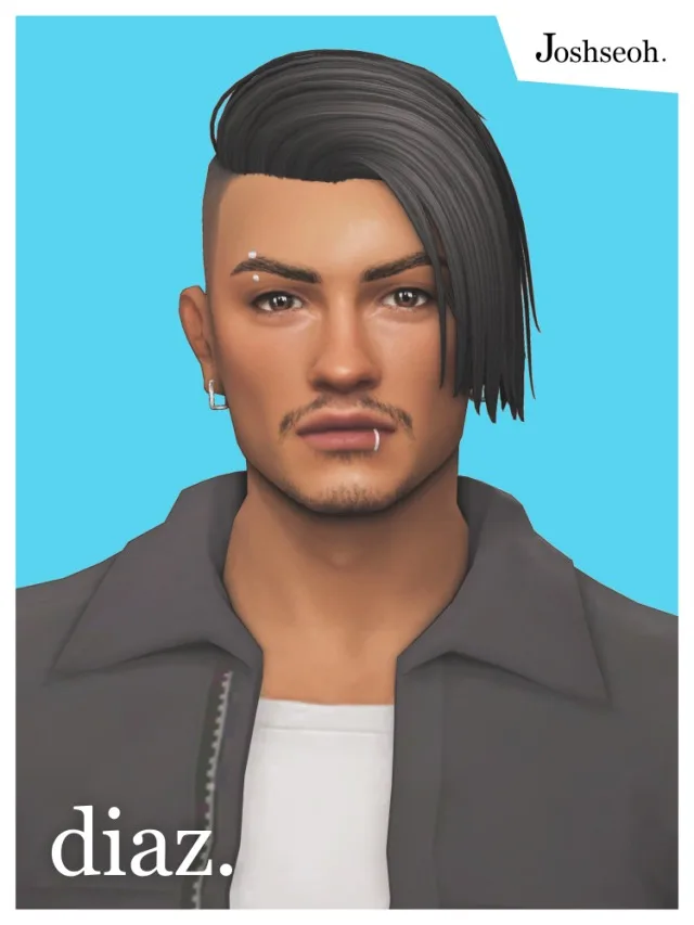 Vista previa de Diaz cabello (cabello Commissions), cabello de joshseoh para Los Sims 4.