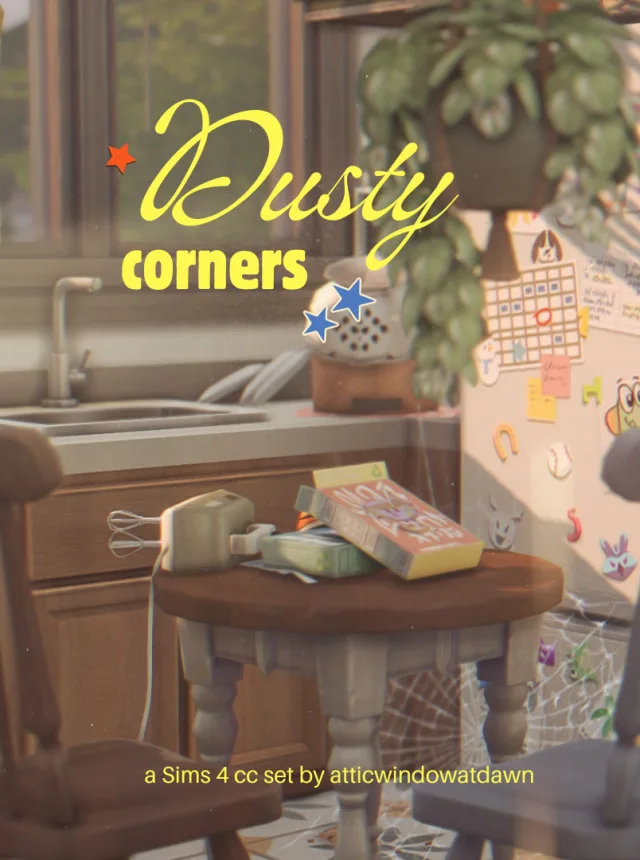 Vista previa de Dusty Corners cc set, construir y comprar de atticwindowatdawn para Los Sims 4.
