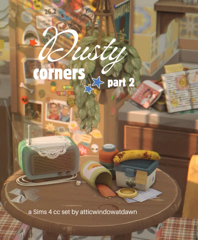 Vista previa de Dusty Corners Part 2, construir y comprar de atticwindowatdawn para Los Sims 4.