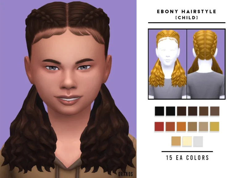 Vista previa de Ebony Hairstyle [Child], cabello de oranos para Los Sims 4.