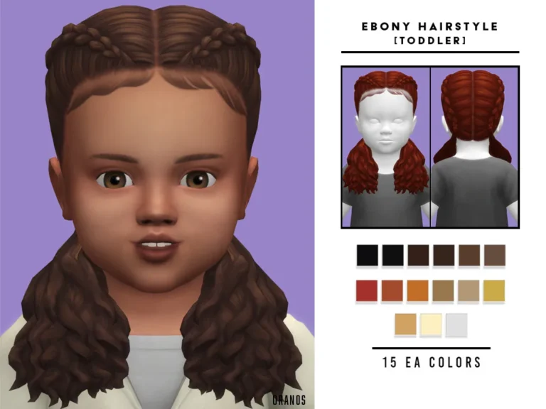Vista previa de Ebony Hairstyle [Toddler], cabello de oranos para Los Sims 4.
