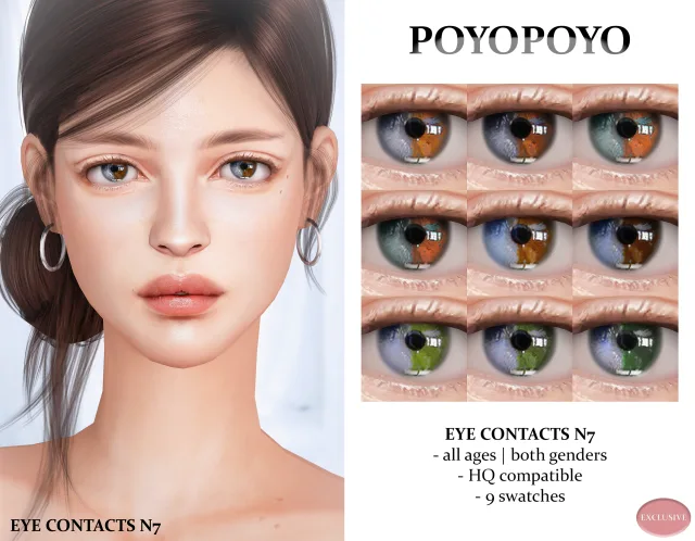 Vista previa de Eye contacts n7 9 swatches all ages both, maquillaje de poyopoyosim para Los Sims 4.