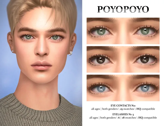 Vista previa de Eyelashes n1 3 6 18 swatches all ages both, detalles de piel de poyopoyosim para Los Sims 4.