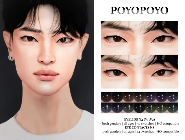 Vista previa de Eyelids n4 ver1 ver2 both genders all ages, maquillaje de poyopoyosim para Los Sims 4.