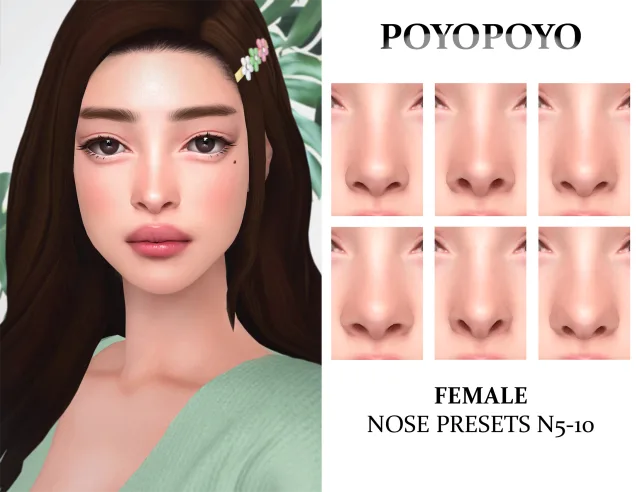 Vista previa de F nose presets n5 10 teen elder females, genética de poyopoyosim para Los Sims 4.