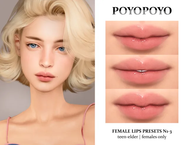 Vista previa de Female lips presets n1 3 teen elder females, genética de poyopoyosim para Los Sims 4.