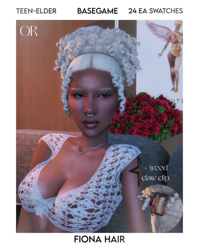 Fiona cabello (Free) juego base Compatible 24 EA Swatches Teen - Elder 19.2k Polygons D ownload de orchiona para Los Sims 4