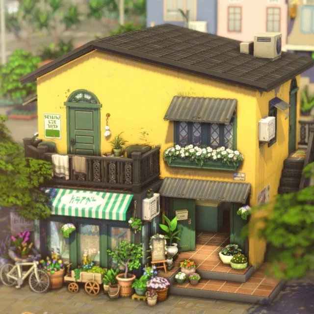 Vista previa de Flower shop apartment download patreon, solares y habitaciones de axiisims para Los Sims 4.