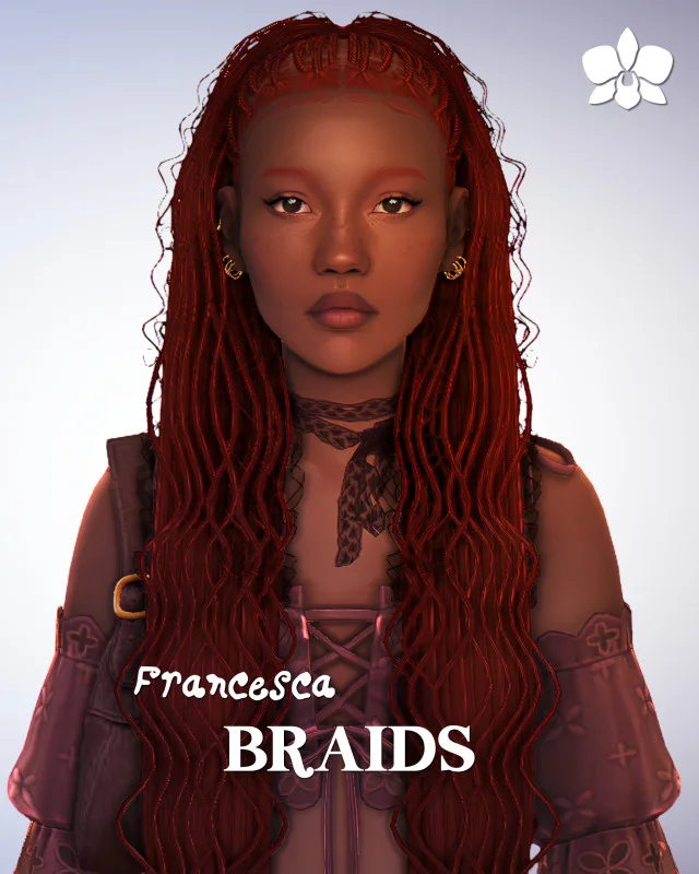 Francesca Braids (Early Access) juego base Compatible 24 EA Swatches Teen - Elder 46.7k Polygons Download Public: (08/20/2026) de orchiona para Los Sims 4