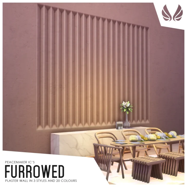Vista previa de Furrowed plaster plaster wall in 3 styles and 20, construir y comprar de peacemaker-ic para Los Sims 4.