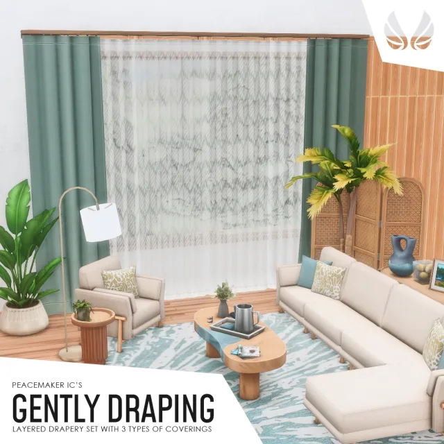 Gently Draping - Layered Drapery Set I fell in love with the curtains that came with the Desert Luxe kit. The seamless spacer, the full length design, it's just a great set of vers de peacemaker-ic para Los Sims 4