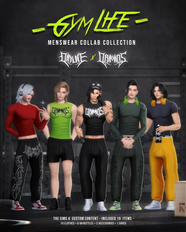 Vista previa de GymLife colección - Daylife x Oranos Collab, crear un sim de oranos para Los Sims 4.
