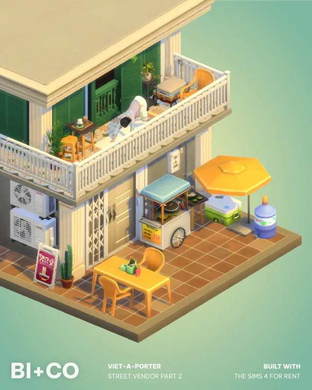 Hello, hope you’re having a great day! We built another apartment nook with our latest CC set, Street Vendor 2, hope you like it! Get the set for FREE now on PATREON O de biplusco para Los Sims 4
