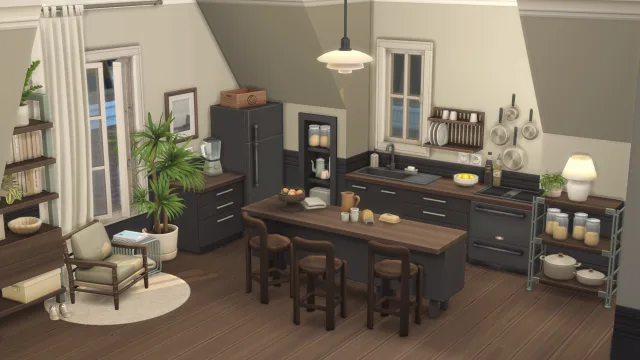 Vista previa de I build a little kitchen with the new slanted walls and I really like the result, construir y comprar de pierisim para Los Sims 4.