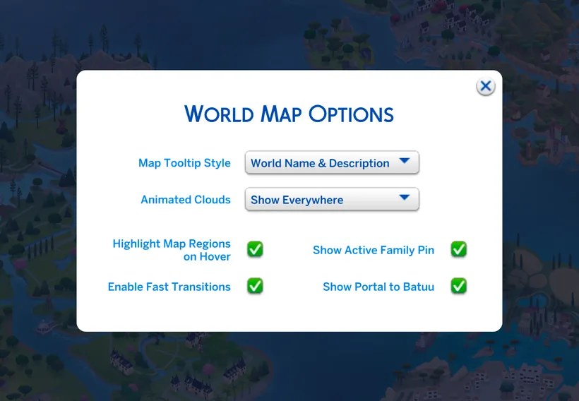 mods para Los Sims 4 — Immersive World Map | The Sims 4 All-in-One Map Selection Screen de SimMattically para Los Sims 4 | Simlish4, imagen 2