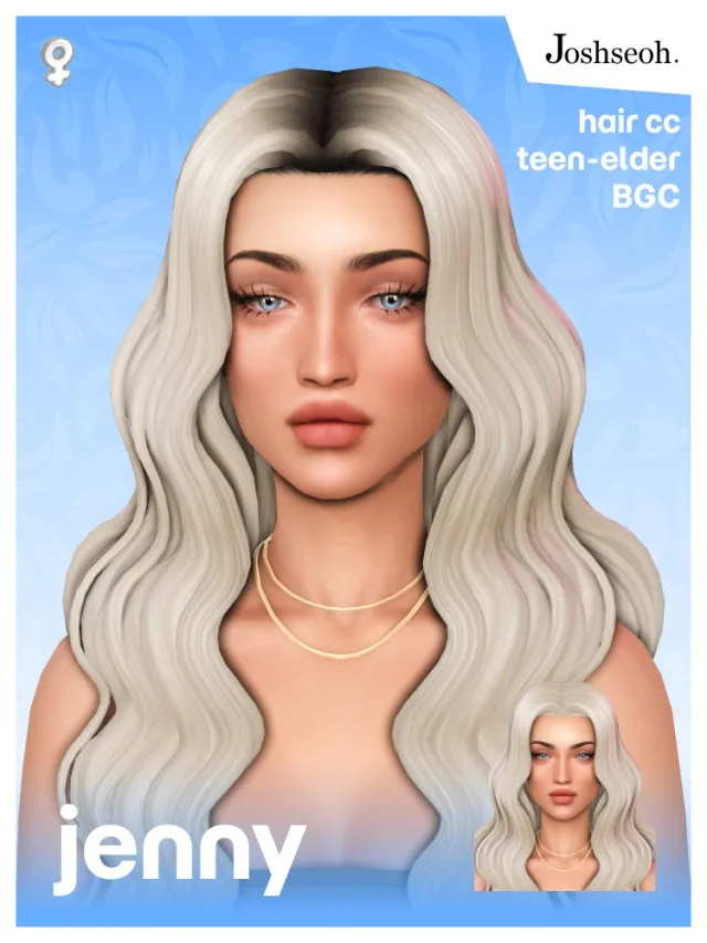 Vista previa de Jenny cabello & Root Overlay, cabello de joshseoh para Los Sims 4.