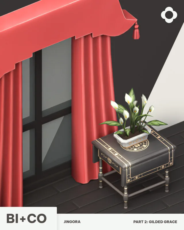 Jingora Part 2 - Gilded Grace The Gilded Grace set is all about bold elegance with a touch of tranquility. We designed it to combine vibrant, eye-catching colors with intricate det de biplusco para Los Sims 4