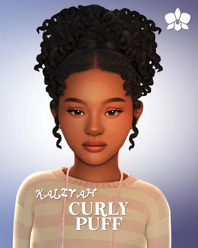 Kaliyah Curly Puff (Free) juego base Compatible 15 EA Swatches Child 22.4k Polygons Download de orchiona para Los Sims 4