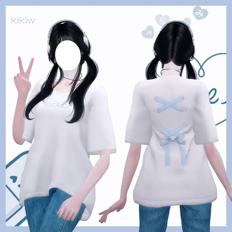 Vista previa de KIKIW]Bow tie big T-shirt, ropa de cocoona-sims para Los Sims 4.