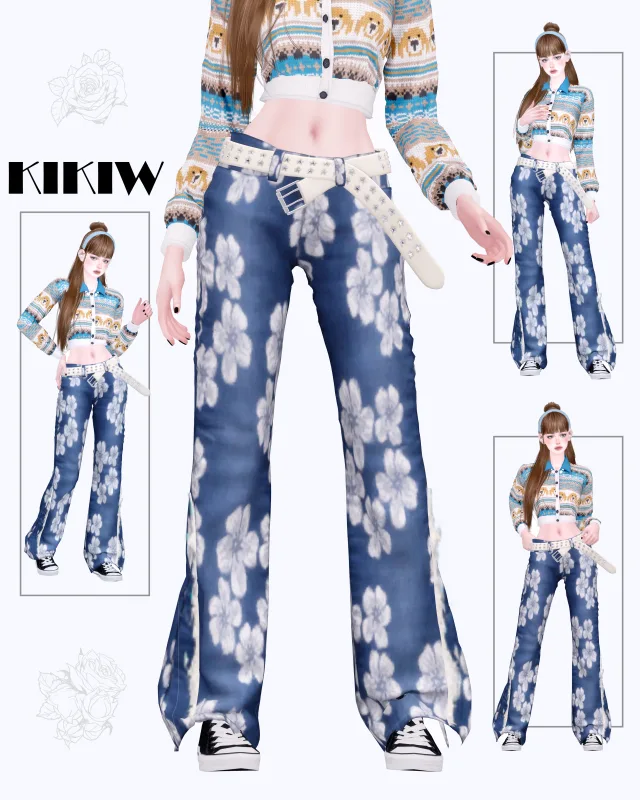 Vista previa de KIKIW]Raw-edged wide-leg jeans, ropa de cocoona-sims para Los Sims 4.