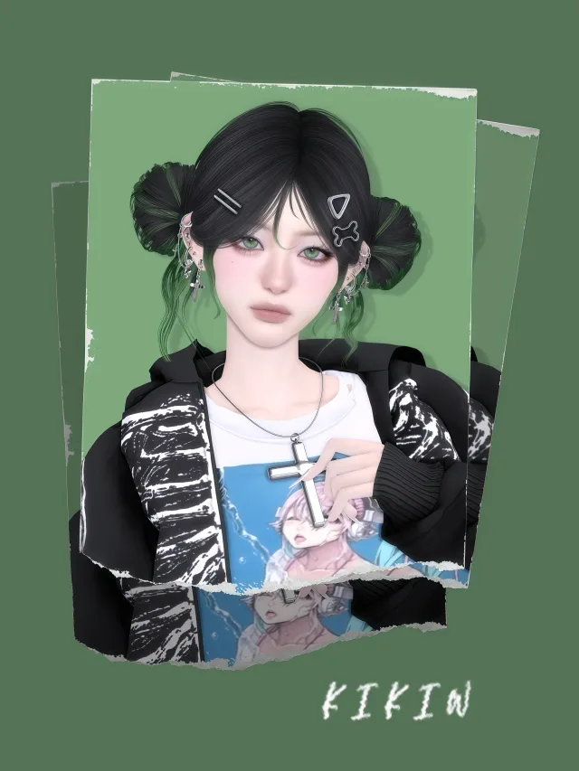 Vista previa de KIKIW.STUDIO-cabello 005, cabello de cocoona-sims para Los Sims 4.