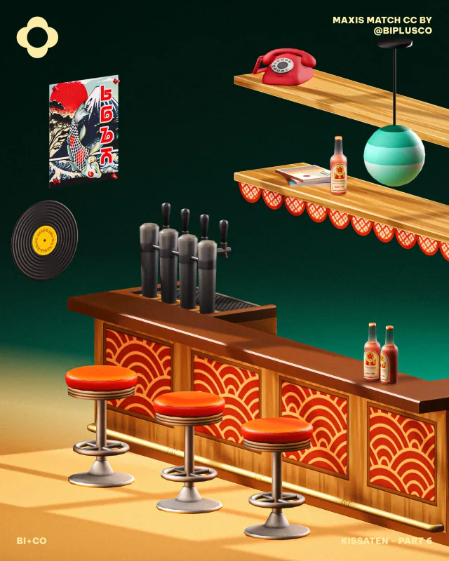 Kissaten Part 6 Bringing the cozy, laid-back atmosphere of a retro Japanese bar right into your Sim’s homes - where stories are shared and good times flow! This colección fe de biplusco para Los Sims 4