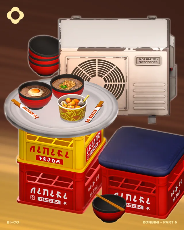 Konbini Part 6 We are so thrilled to show you guys part 6 of this series! Though the colección is about convenience store theme, we couldn’t resist making a small improvised de biplusco para Los Sims 4