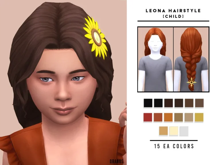 Vista previa de Leona Hairstyle & Sunflowers [Child], cabello de oranos para Los Sims 4.