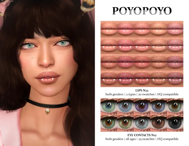Vista previa de Lips n22 v1v2 with fangs 20 swatches both, maquillaje de poyopoyosim para Los Sims 4.