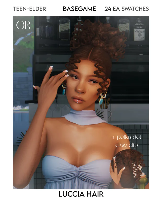 Luccia cabello (Free) juego base Compatible 24 EA Swatches Teen - Elder 38.9k Polygons D ownload de orchiona para Los Sims 4