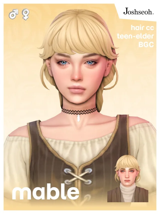 Vista previa de Mable cabello (cabello Commissions), cabello de joshseoh para Los Sims 4.
