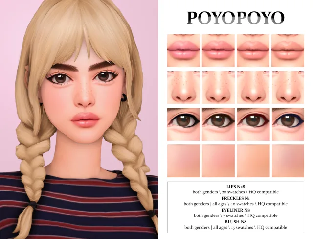 Vista previa de Makeup set n19 lips n28 freckles n1, maquillaje de poyopoyosim para Los Sims 4.