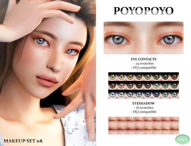 Vista previa de Makeup set n8 eye contacts 24 swatches hq, maquillaje de poyopoyosim para Los Sims 4.