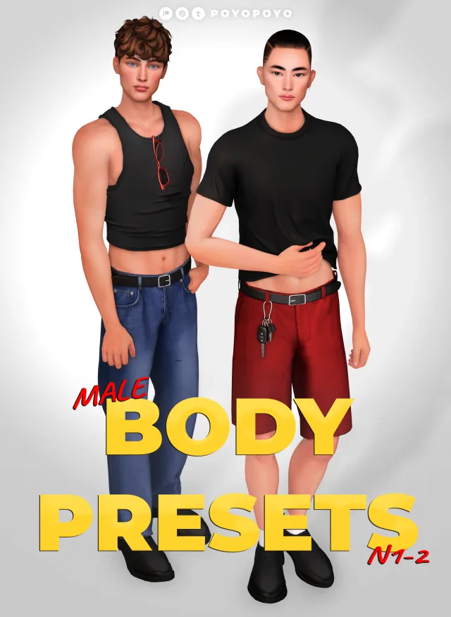 Vista previa de MALE BODY PRESETS N1-2, genética de poyopoyosim para Los Sims 4.