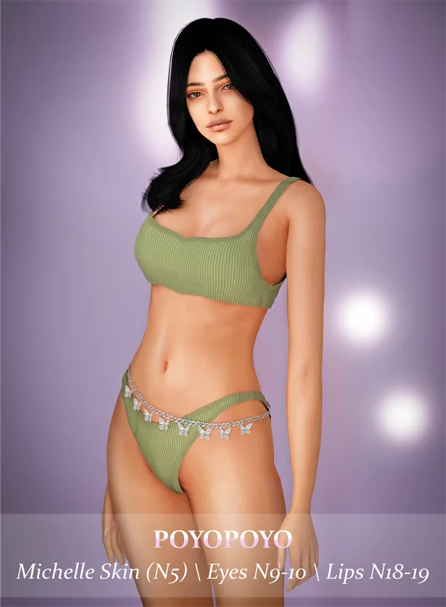 Vista previa de Michelle skin set skin n5 eye contacts n9 10, maquillaje de poyopoyosim para Los Sims 4.