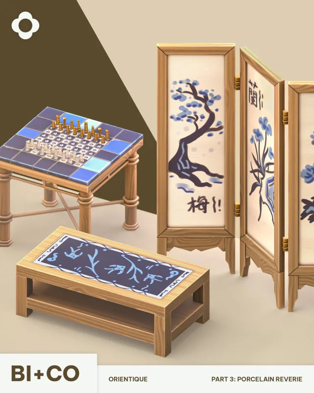 Orientique Part 3: Porcelain Reverie Welcome to Porcelain Reverie, the latest set in our Orientique colección! This set blends timeless porcelain details with everyday furniture t de biplusco para Los Sims 4