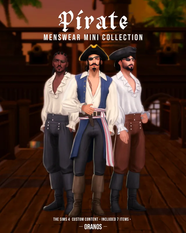 Vista previa de Pirate Menswear Mini colección - Halloween, ropa de oranos para Los Sims 4.