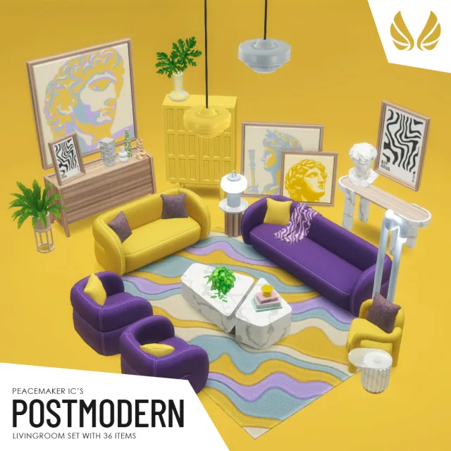 Postmodern Living - Vibrant Modern Set for Your Sims I felt colour-deprived so I swung violently towards a postmodern set because of how in-your-face the colours can be. I think I de peacemaker-ic para Los Sims 4