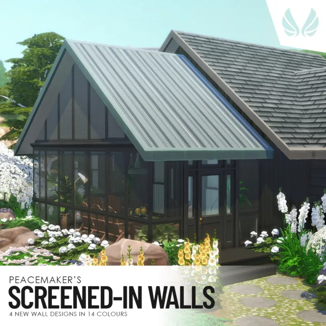 Screened-In Porch Walls - 4 Styles with 14 Colours When we got the new window walls, my mind started coming up with ideas for what I could do now we had that functionality. This wa de peacemaker-ic para Los Sims 4